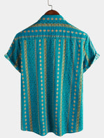 Short-Sleeve Vintage Button-Up Retro Striped Print 70s Shirt