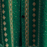 Short-Sleeve Vintage Green Striped Retro Button-Up 70s Shirt