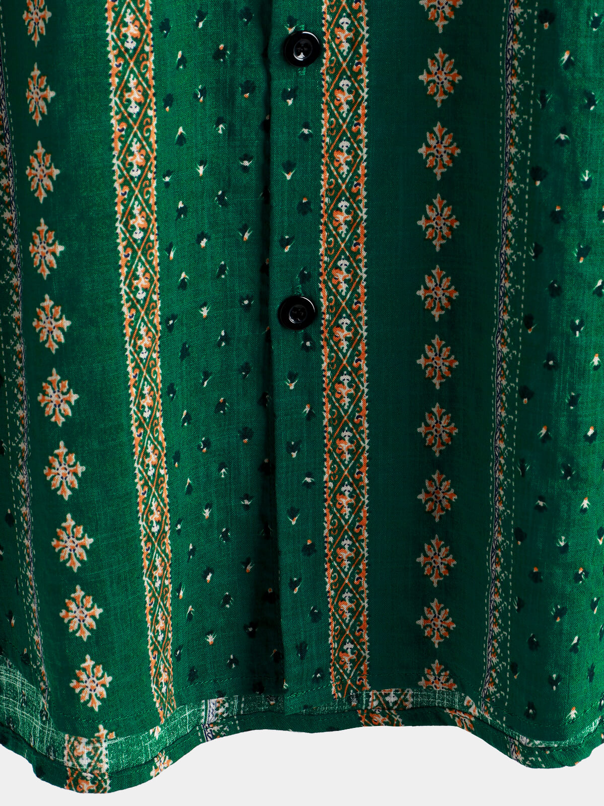 Short-Sleeve Vintage Green Striped Retro Button-Up 70s Shirt