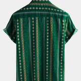 Short-Sleeve Vintage Green Striped Retro Button-Up 70s Shirt