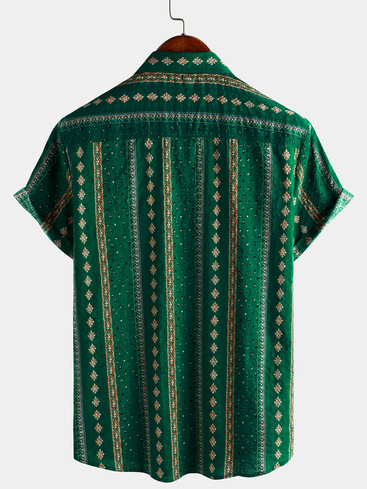 Short-Sleeve Vintage Green Striped Retro Button-Up 70s Shirt