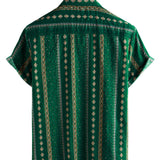 Men's 1970s Vintage Cotton Short-Sleeve Shirt with Green Stripes