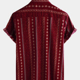 Vintage 70s Retro Red Striped Short Sleeve Button-Up Shirt