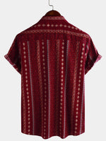 Vintage 70s Retro Red Striped Short Sleeve Button-Up Shirt