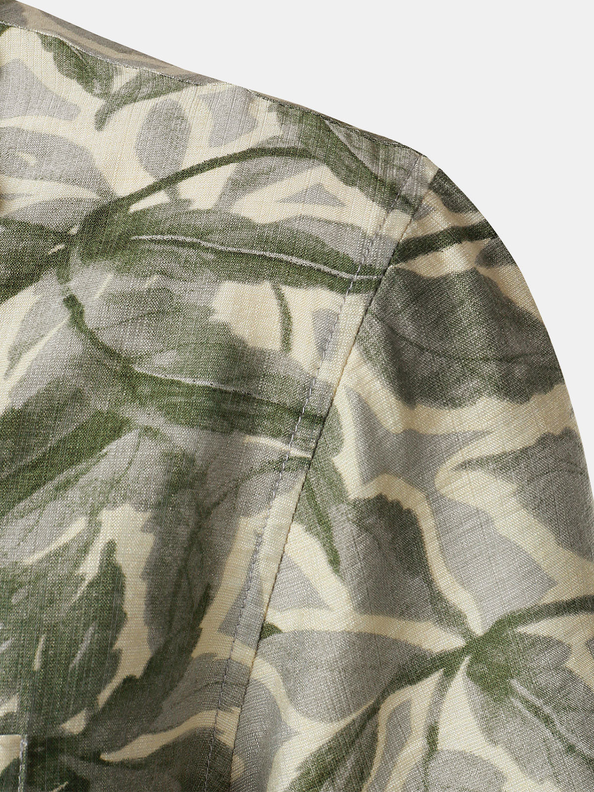 Green Resort Short Sleeve Shirt with Tropical Print Pocket