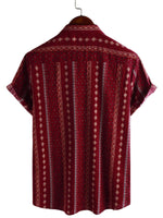 Men's 1970s Vintage-Style Cotton Short-Sleeve Shirt with Red Stripes
