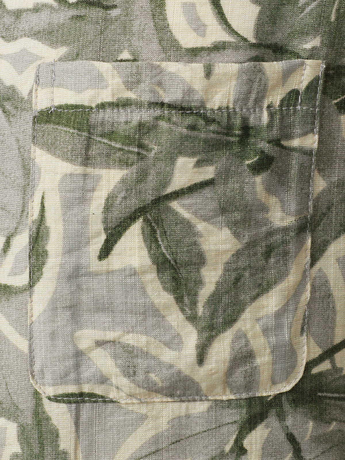 Green Resort Short Sleeve Shirt with Tropical Print Pocket