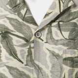 Green Resort Short Sleeve Shirt with Tropical Print Pocket