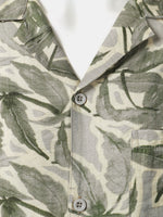 Green Resort Short Sleeve Shirt with Tropical Print Pocket