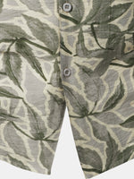 Green Resort Short Sleeve Shirt with Tropical Print Pocket