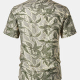 Green Resort Short Sleeve Shirt with Tropical Print Pocket