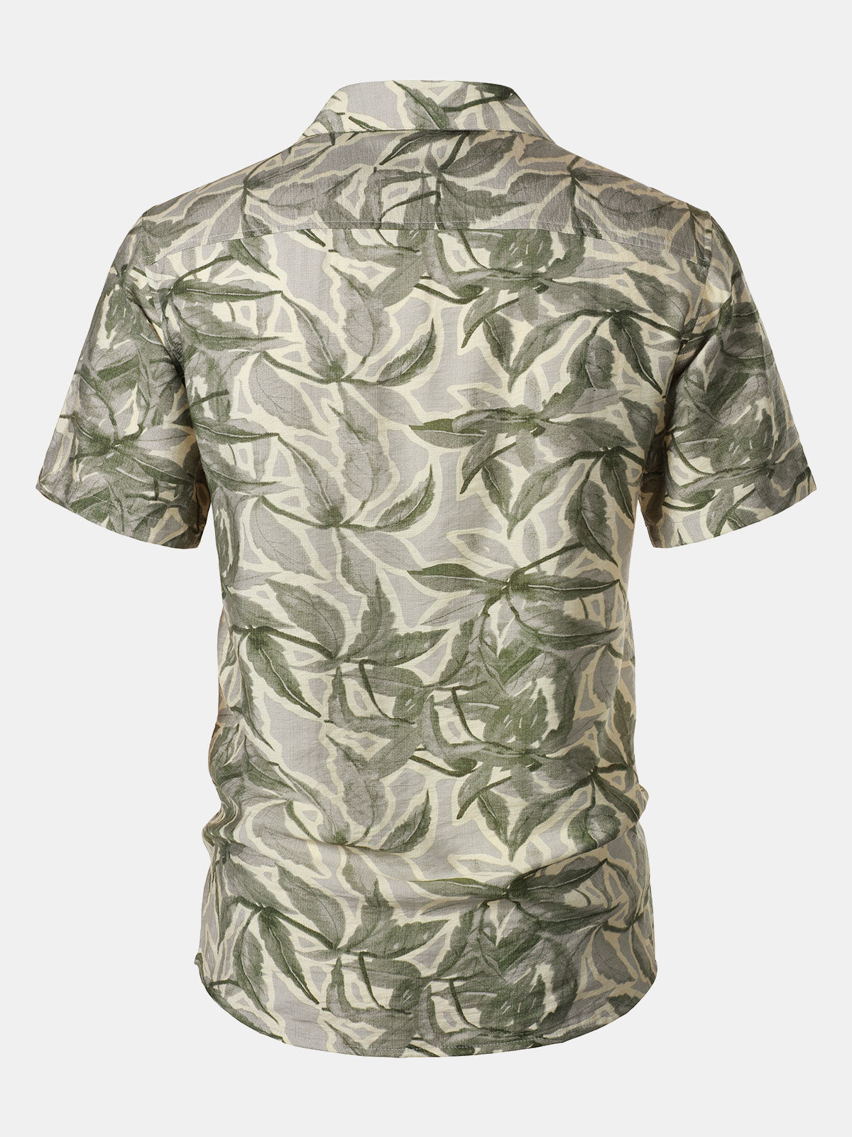 Green Resort Short Sleeve Shirt with Tropical Print Pocket
