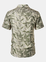 Green Resort Short Sleeve Shirt with Tropical Print Pocket