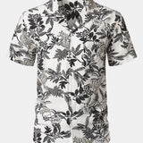 Hawaiian White Tropical Leaves Print Casual Shirt