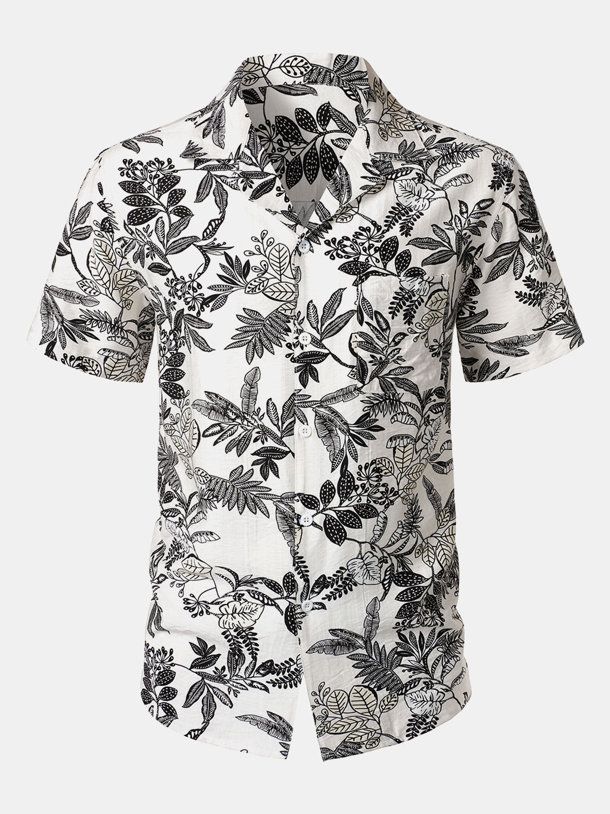 Hawaiian White Tropical Leaves Print Casual Shirt