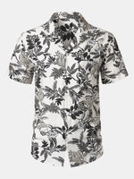 Hawaiian White Tropical Leaves Print Casual Shirt
