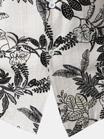 Hawaiian White Tropical Leaves Print Casual Shirt