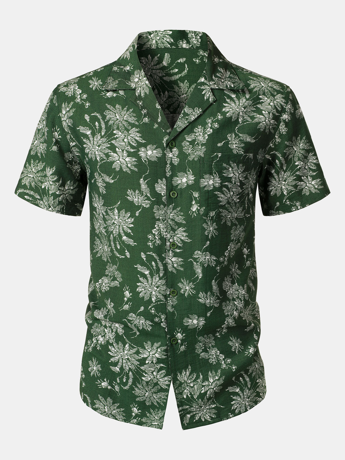 Hawaiian Green Tropical Floral Print Casual Shirt