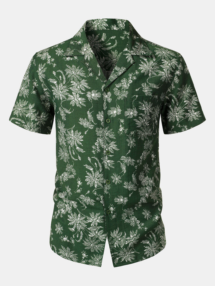Hawaiian Green Tropical Floral Print Casual Shirt