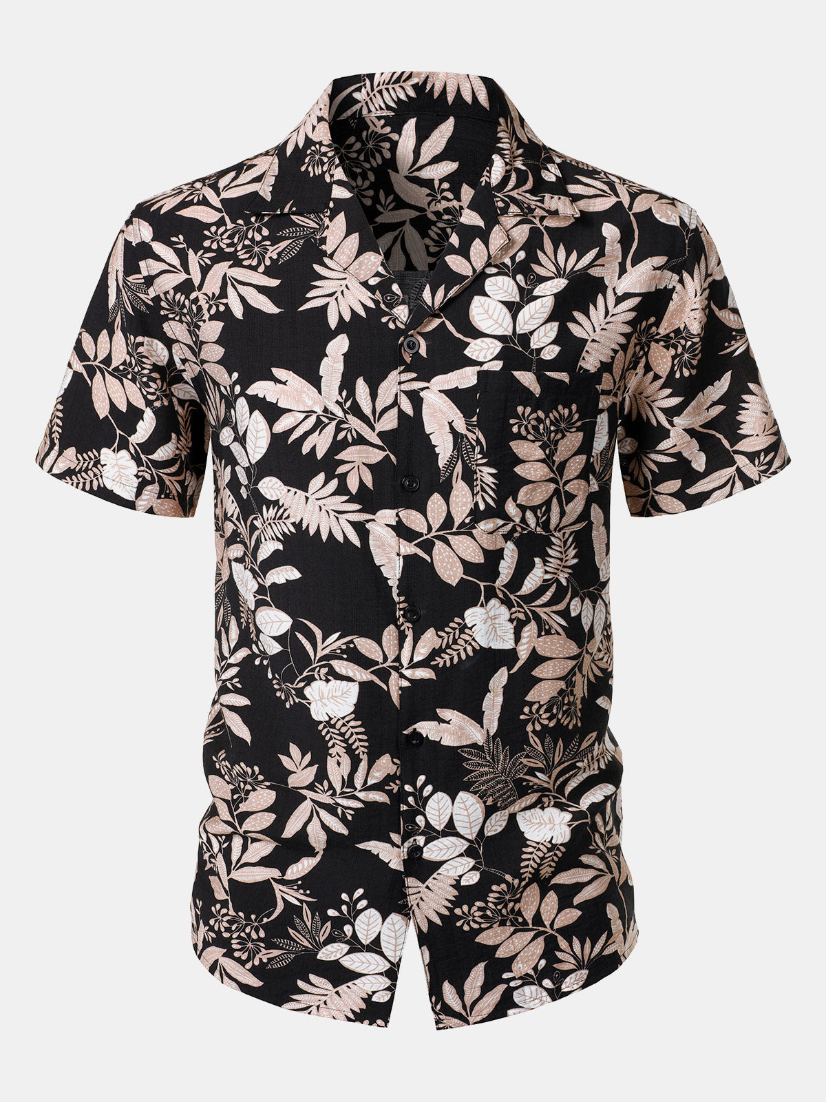 Summer Beach Tropical Leaves Print Short Sleeve Shirt