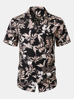 Summer Beach Tropical Leaves Print Short Sleeve Shirt