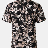 Summer Beach Tropical Leaves Print Short Sleeve Shirt
