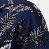 Hawaiian Navy Tropical Leaves Print Casual Shirt