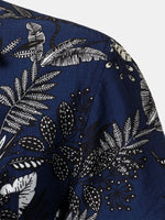 Hawaiian Navy Tropical Leaves Print Casual Shirt