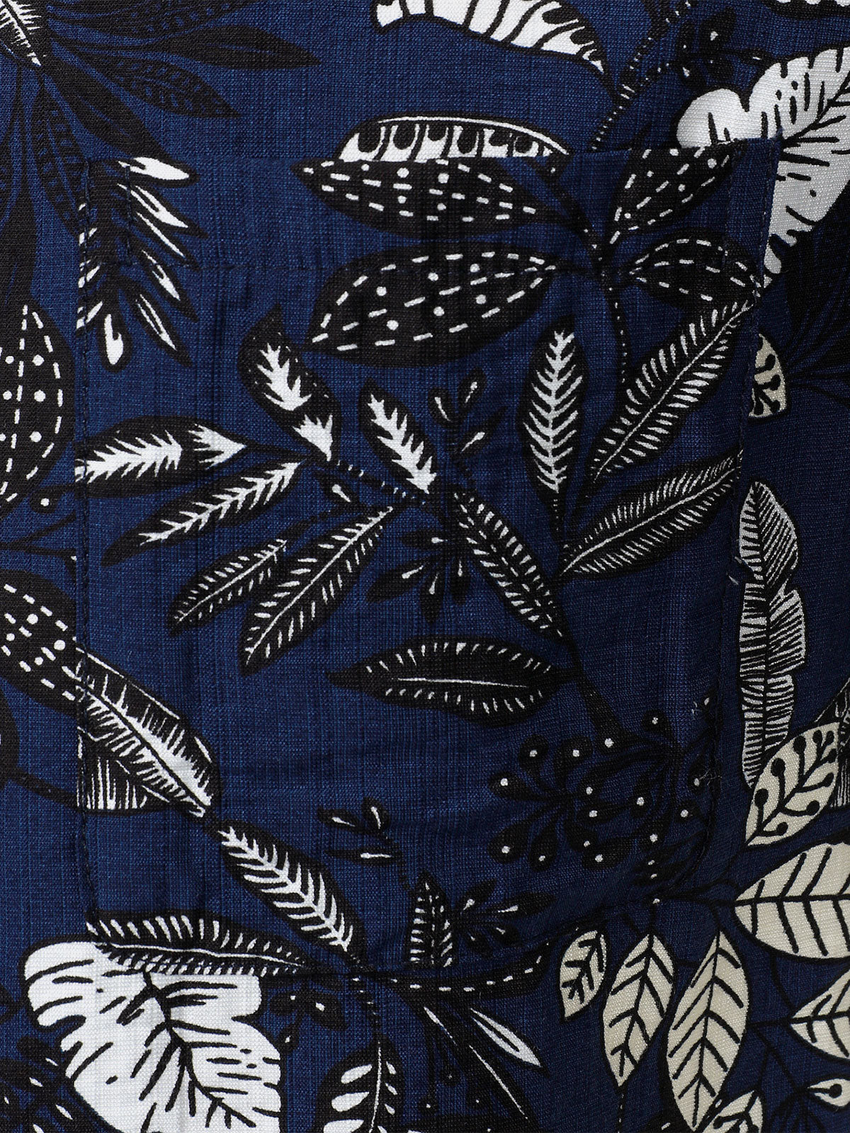Hawaiian Navy Tropical Leaves Print Casual Shirt