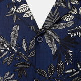 Hawaiian Navy Tropical Leaves Print Casual Shirt