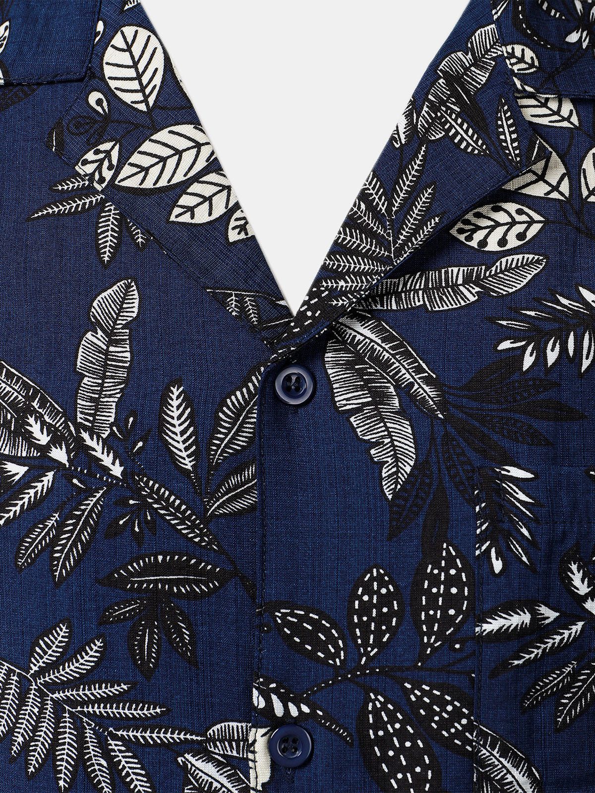 Hawaiian Navy Tropical Leaves Print Casual Shirt