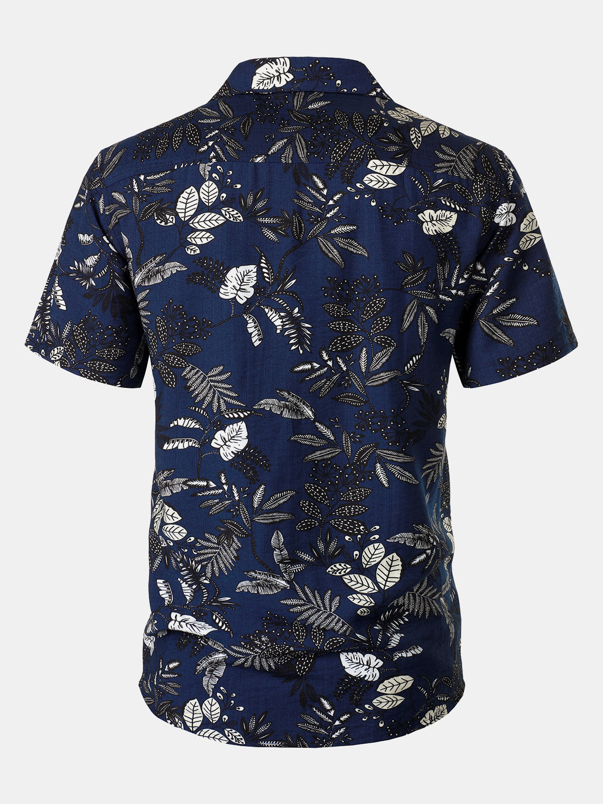 Hawaiian Navy Tropical Leaves Print Casual Shirt
