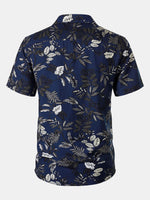Hawaiian Navy Tropical Leaves Print Casual Shirt