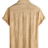 Men's Breathable Cotton Short-Sleeve Shirt with Pocket in Black Stripes