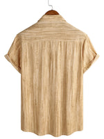 Men's Breathable Cotton Short-Sleeve Shirt with Pocket in Black Stripes
