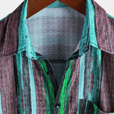 Vintage-Style Green Striped Short-Sleeve Summer Shirt