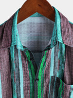Vintage-Style Green Striped Short-Sleeve Summer Shirt
