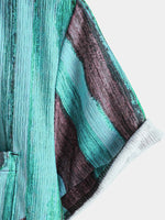 Vintage-Style Green Striped Short-Sleeve Summer Shirt