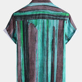 Vintage-Style Green Striped Short-Sleeve Summer Shirt