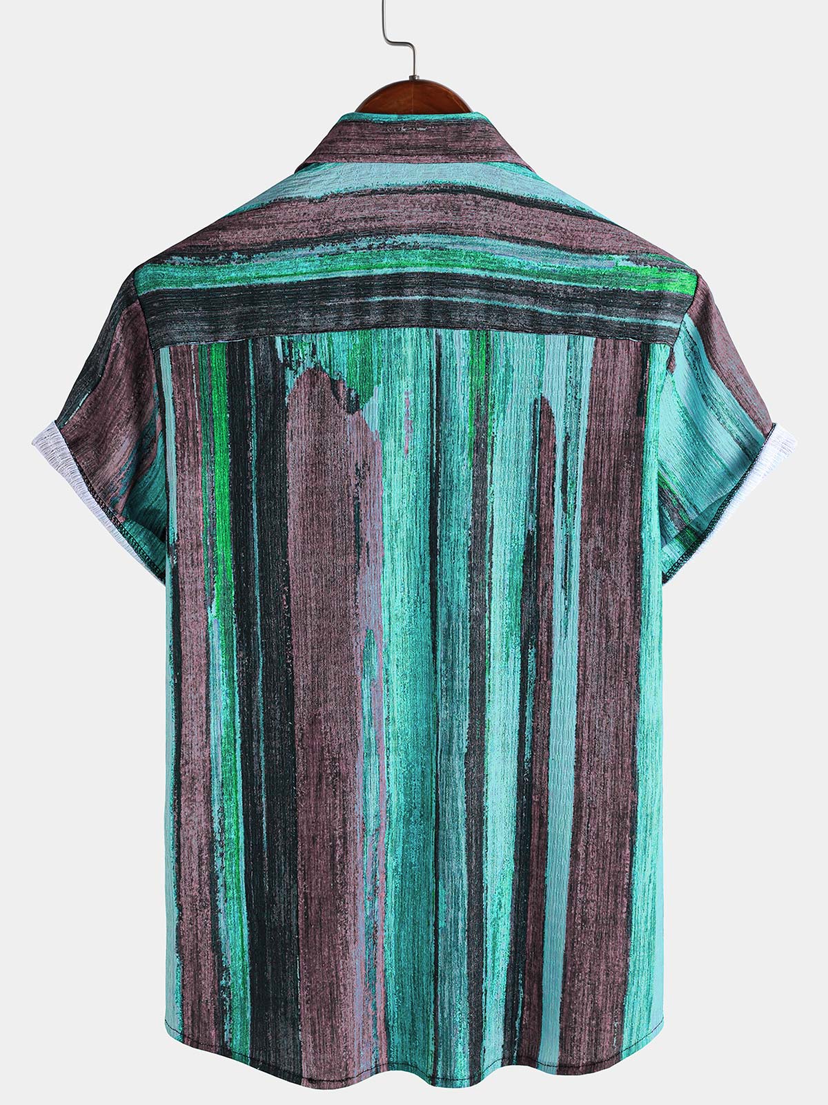 Vintage-Style Green Striped Short-Sleeve Summer Shirt
