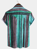 Vintage-Style Green Striped Short-Sleeve Summer Shirt