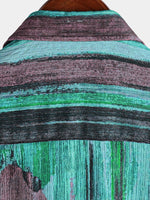 Vintage-Style Green Striped Short-Sleeve Summer Shirt