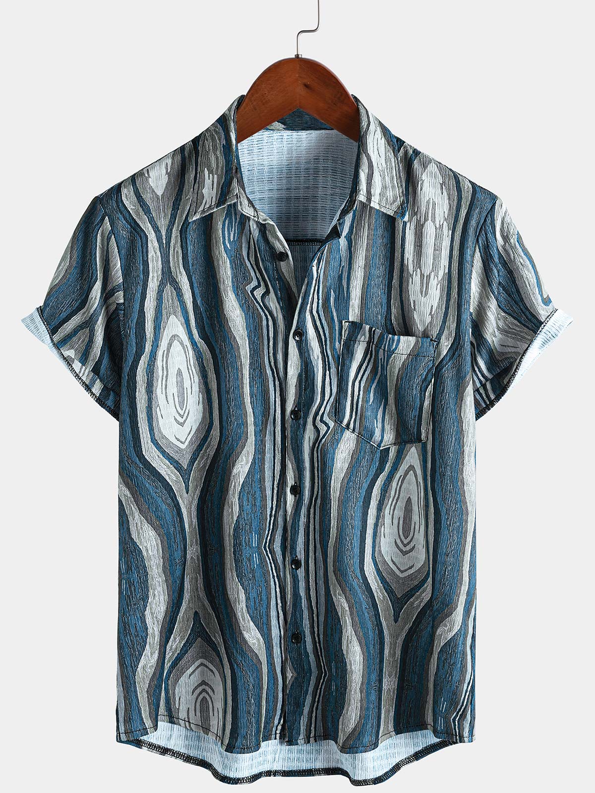 Short-Sleeve Summer Shirt, Retro Geometric Pattern