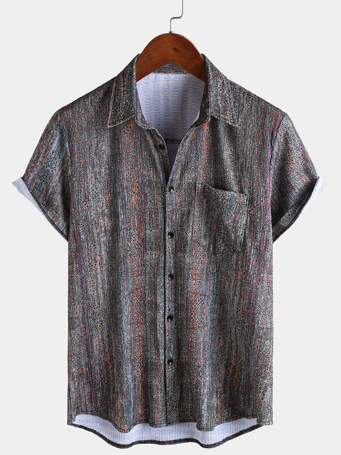 Vintage-Style Short-Sleeve Button-Up Summer Shirt