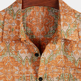 Short-Sleeve Retro, Casual, Button-Up, Pocket, Beach, Vintage, Orange Shirt