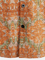 Short-Sleeve Retro, Casual, Button-Up, Pocket, Beach, Vintage, Orange Shirt