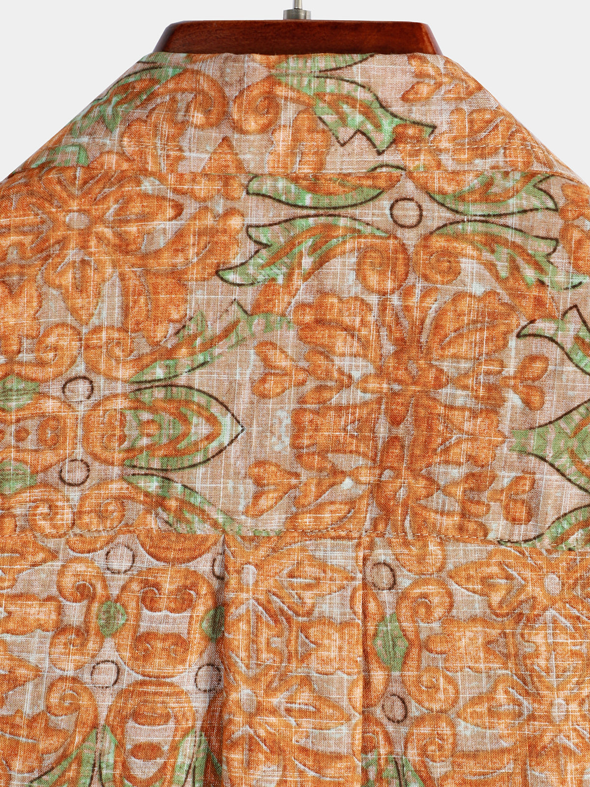 Short-Sleeve Retro, Casual, Button-Up, Pocket, Beach, Vintage, Orange Shirt