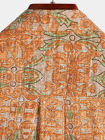 Short-Sleeve Retro, Casual, Button-Up, Pocket, Beach, Vintage, Orange Shirt
