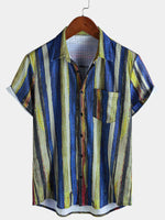 Vintage-Style Yellow Striped Short-Sleeve Summer Shirt