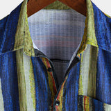 Vintage-Style Yellow Striped Short-Sleeve Summer Shirt